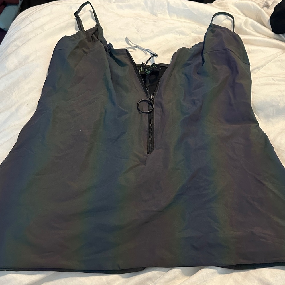 Reflective Black Mini Dress with Zipper